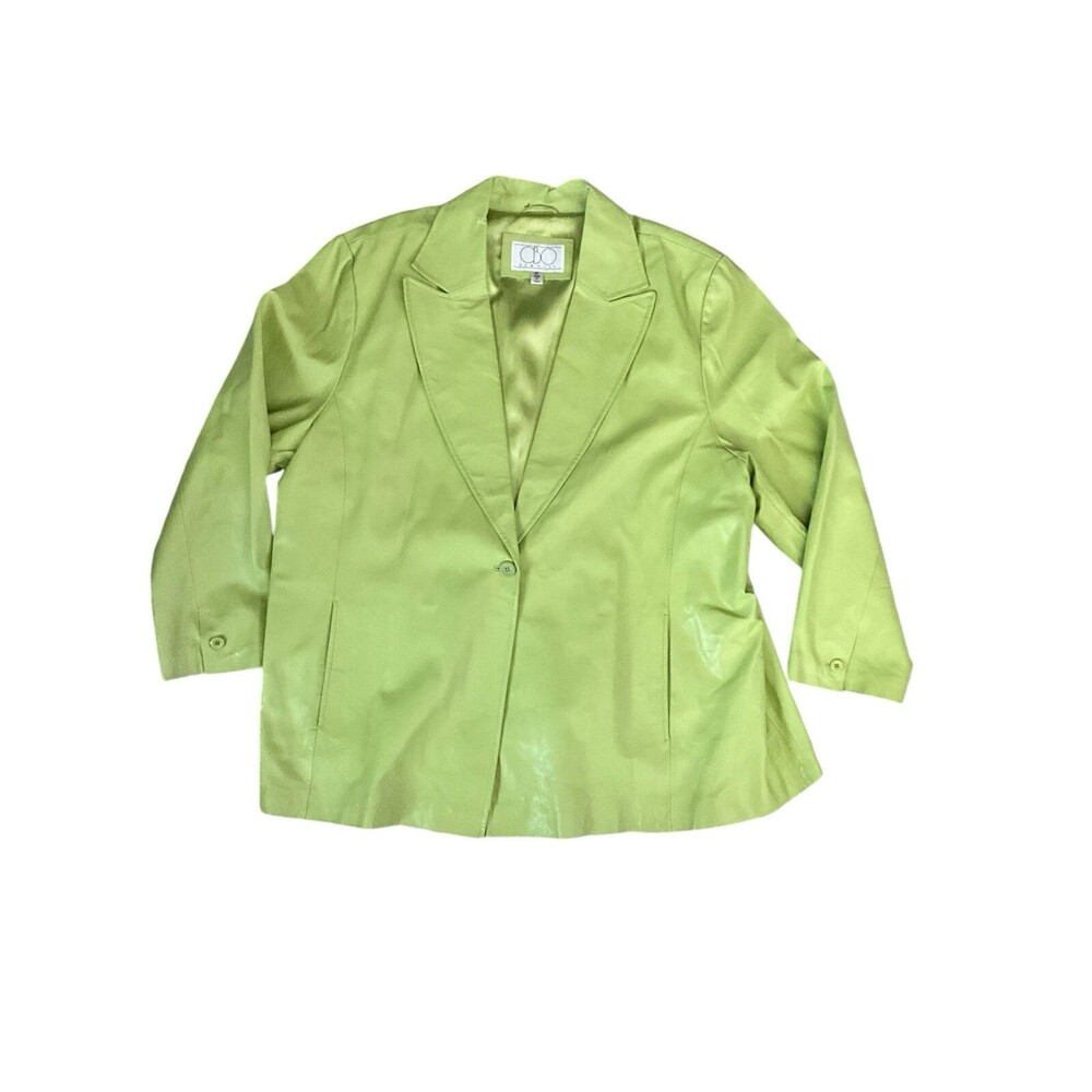 CBO New York Womens  Leather Blazer Jacket Lime Green 4X Y2K
